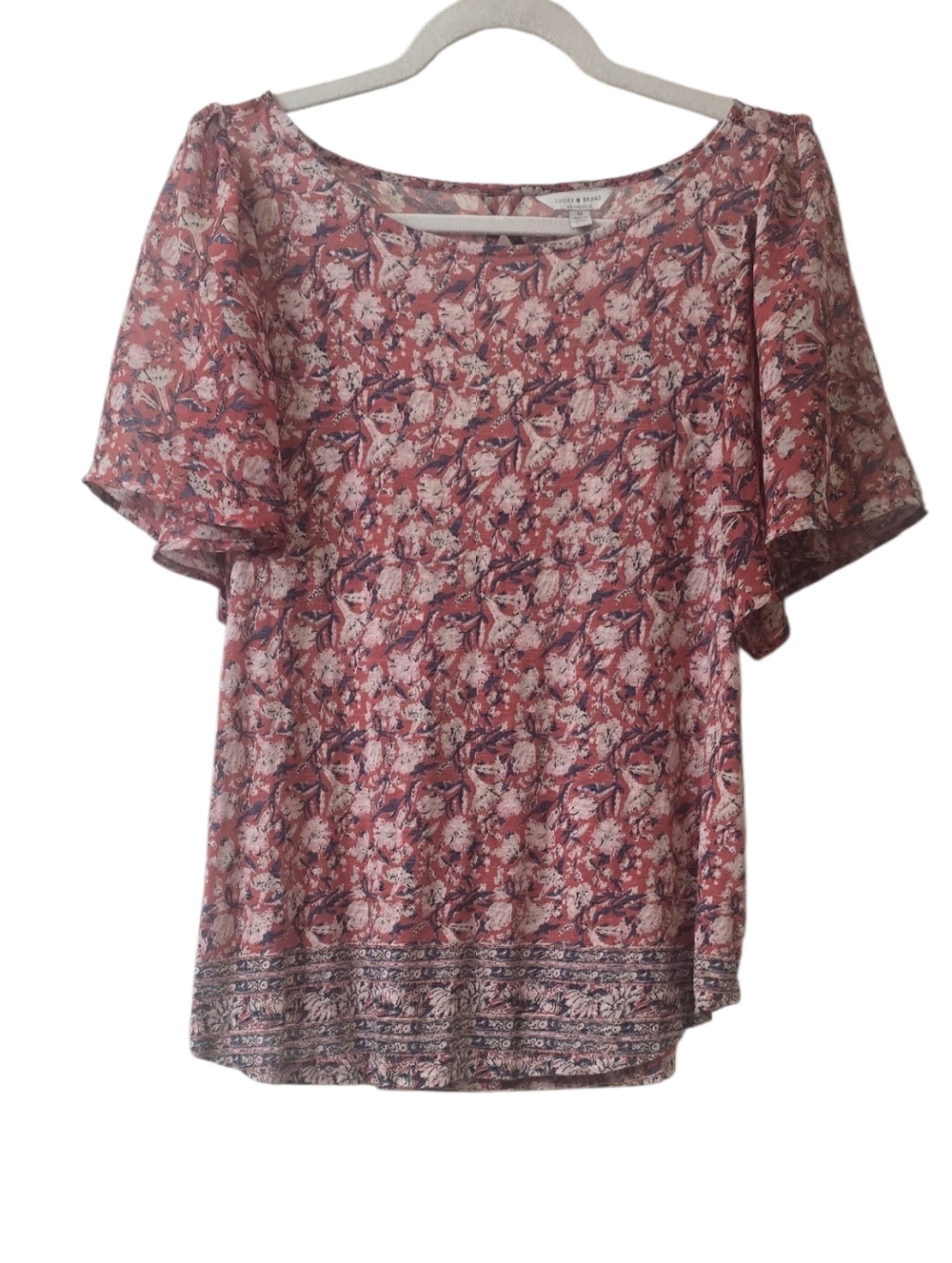 Lucky Brabd Floral Flutter Sleeve Blouse Size M - Picture 2 of 6